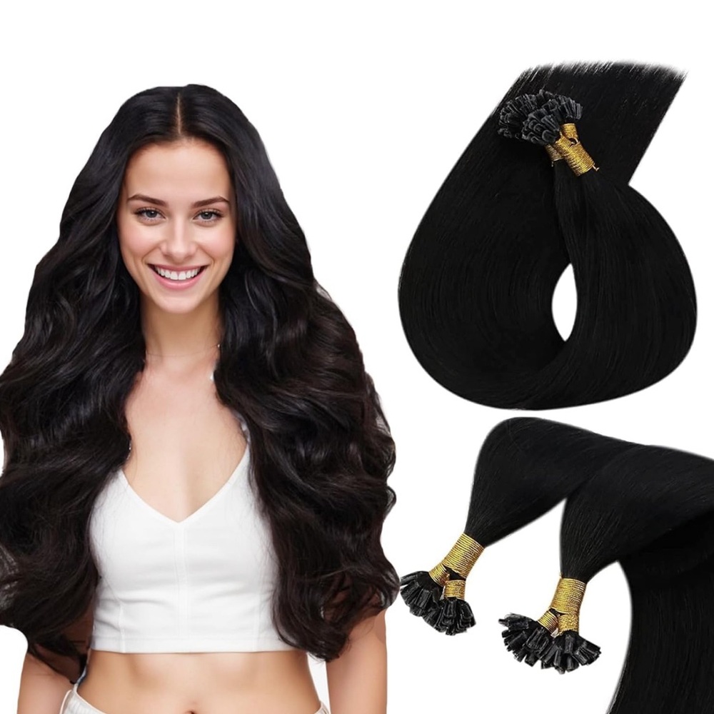 K Tip Human Hair Extensions Jet Black 20inch